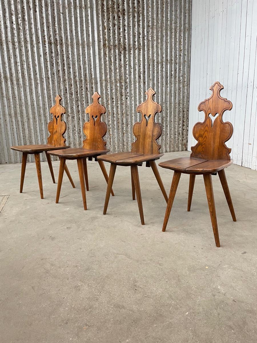 Vintage brutalist oak dining chairs 