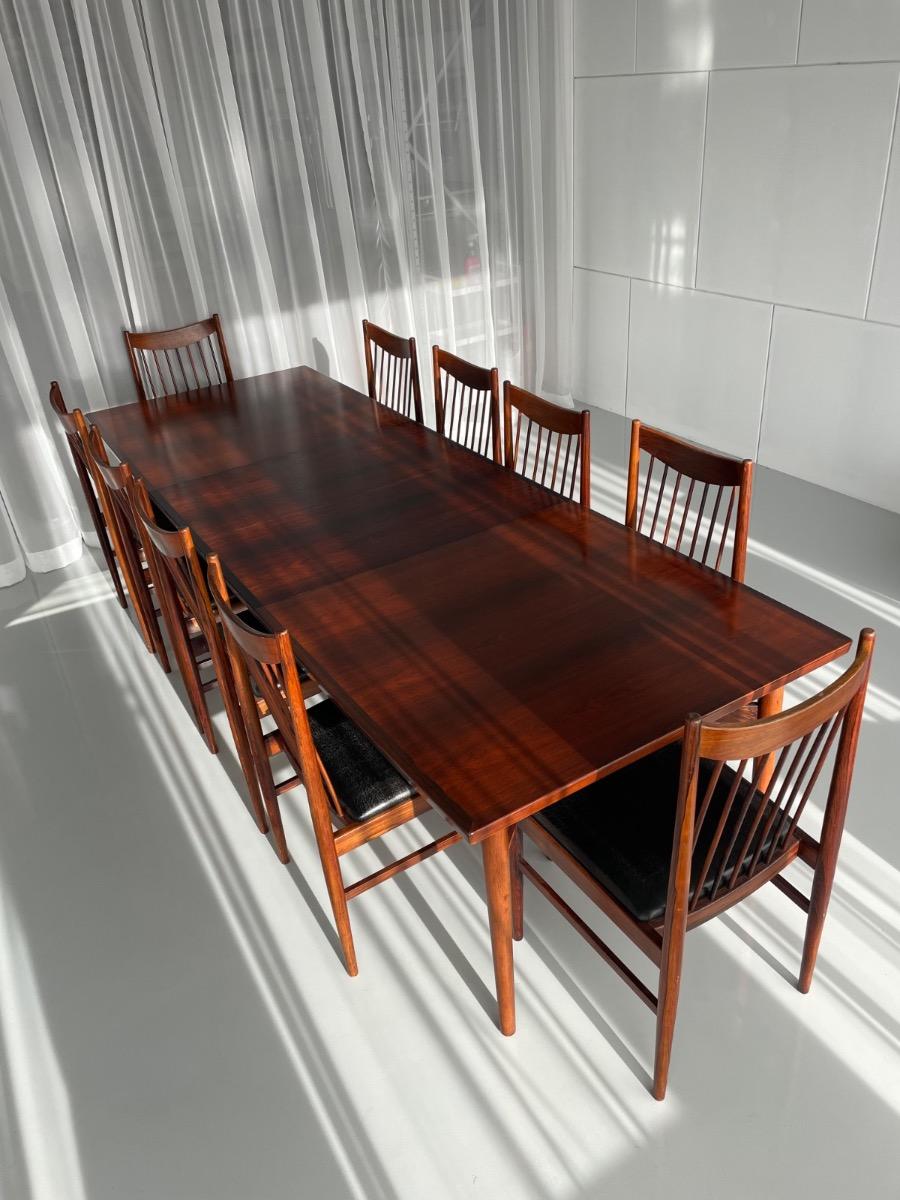 Arne Vodder long rosewood dining set 10 chairs by Sibast Møbler, Denmark 1960