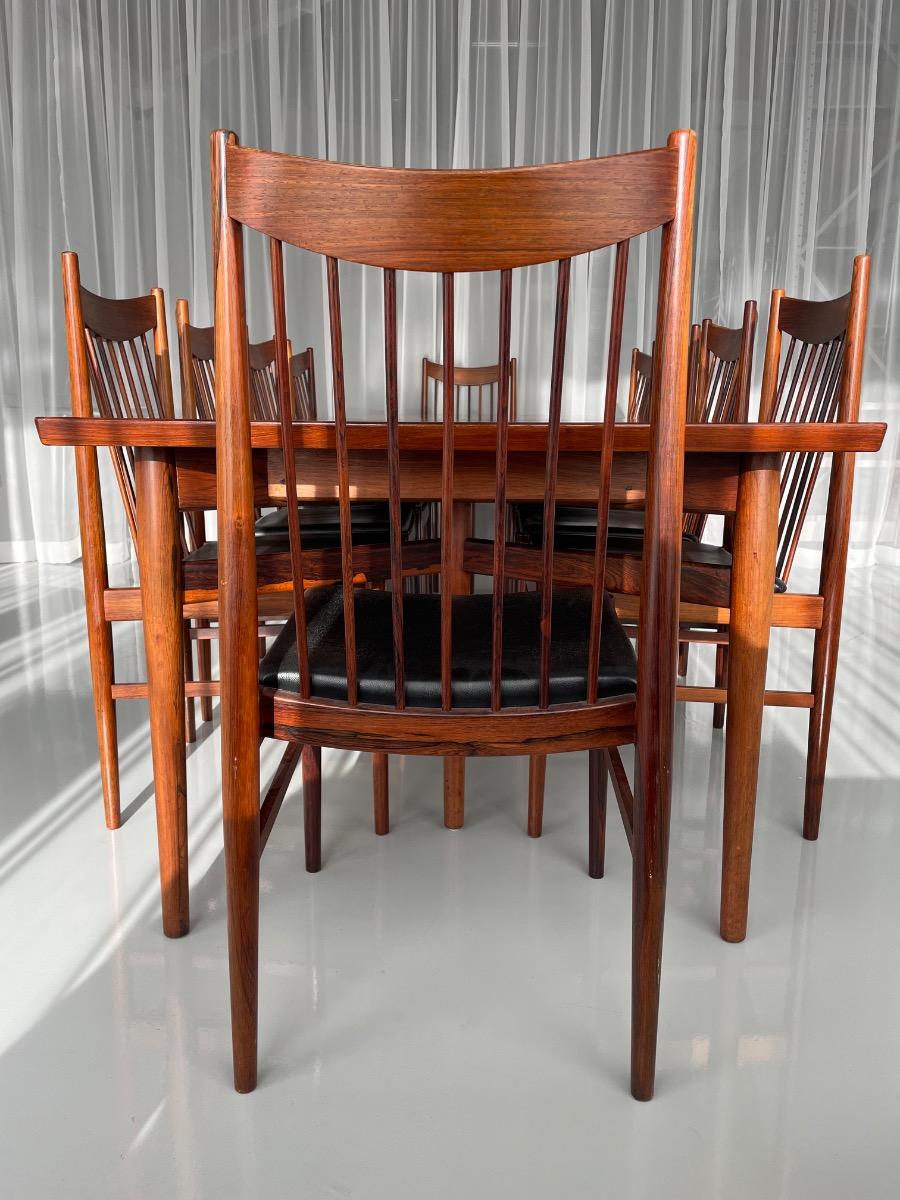 Arne Vodder long rosewood dining set 10 chairs by Sibast Møbler, Denmark 1960