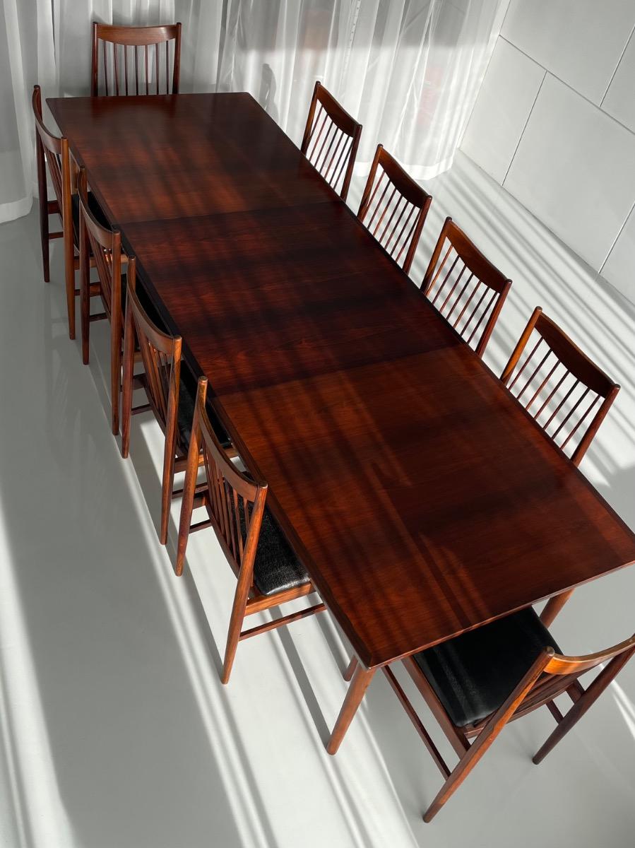 Arne Vodder long rosewood dining set 10 chairs by Sibast Møbler, Denmark 1960