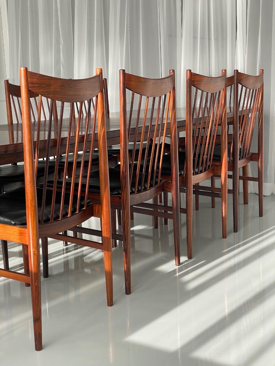 Arne Vodder long rosewood dining set 10 chairs by Sibast Møbler, Denmark 1960