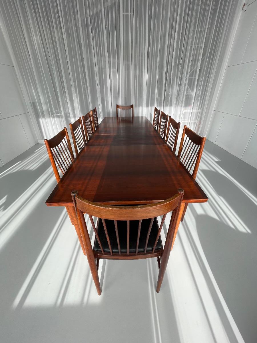 Arne Vodder long rosewood dining set 10 chairs by Sibast Møbler, Denmark 1960