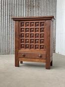 Brutalist French Carved Oak Cabinet, 1960s
