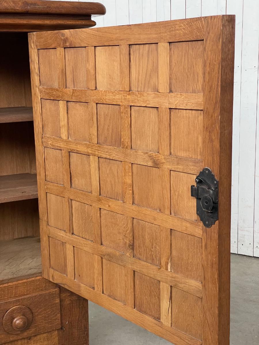 Brutalist French Carved Oak Cabinet, 1960s