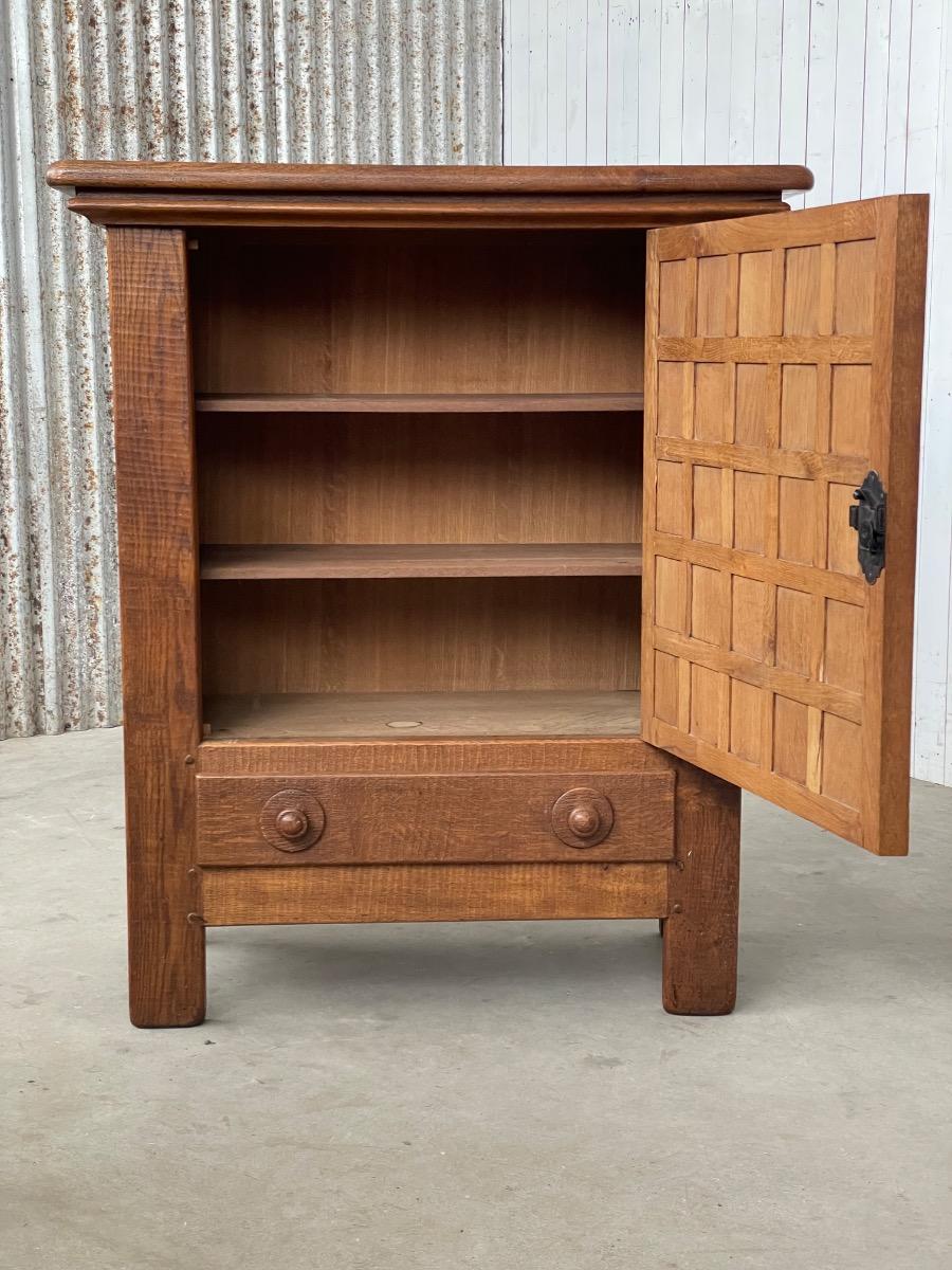 Brutalist French Carved Oak Cabinet, 1960s