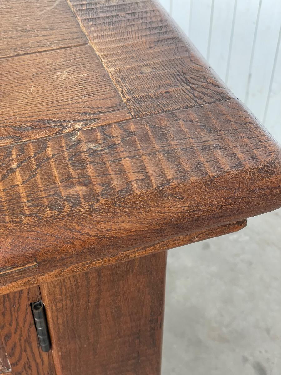 Brutalist French Carved Oak Cabinet, 1960s