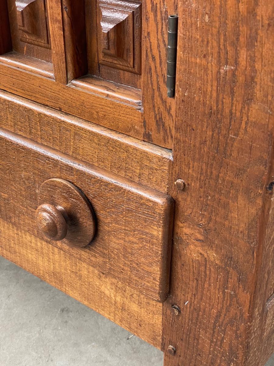 Brutalist French Carved Oak Cabinet, 1960s