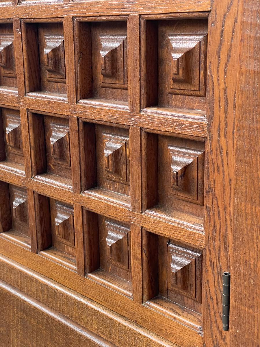 Brutalist French Carved Oak Cabinet, 1960s