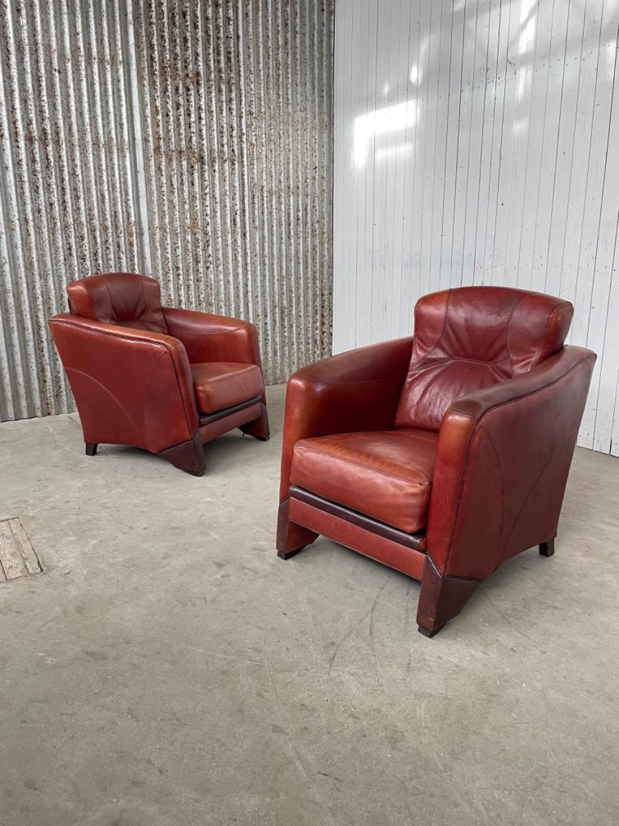 Buffalo leather armchairs - Art Deco - vintage design