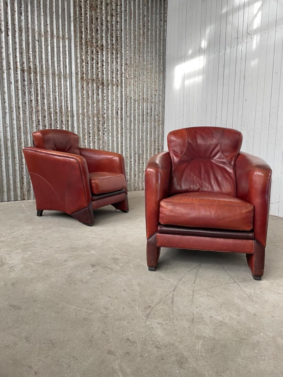 Buffalo leather armchairs - Art Deco - vintage design