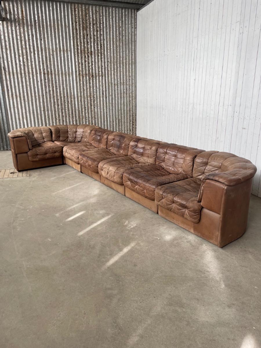 De Sede DS11 brown leather patchwork sofa 1970s (7pcs) 