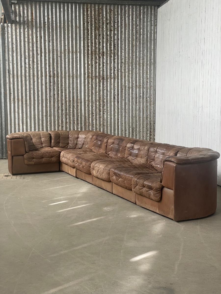 De Sede DS11 brown leather patchwork sofa 1970s (7pcs) 