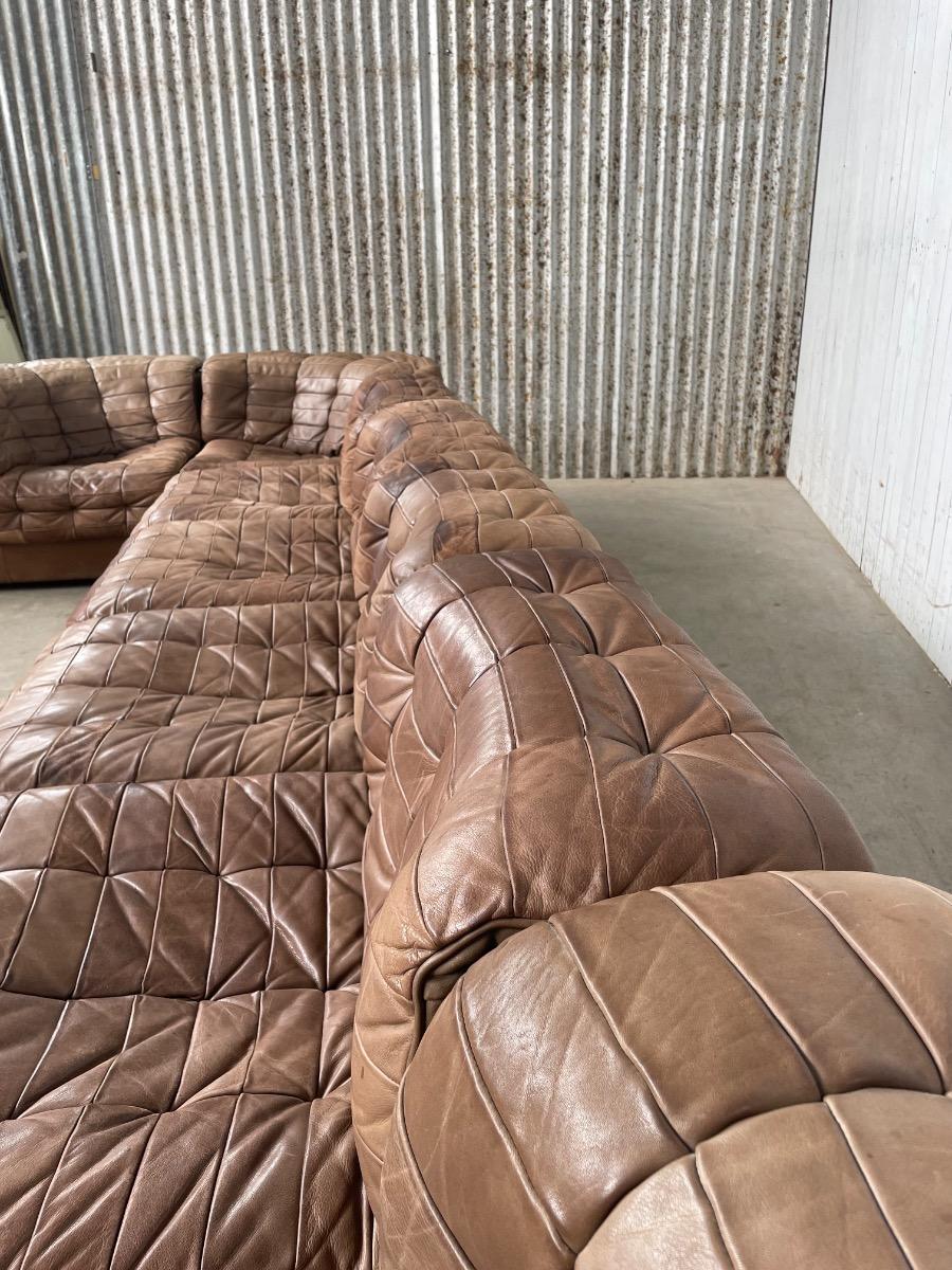 De Sede DS11 brown leather patchwork sofa 1970s (7pcs) 