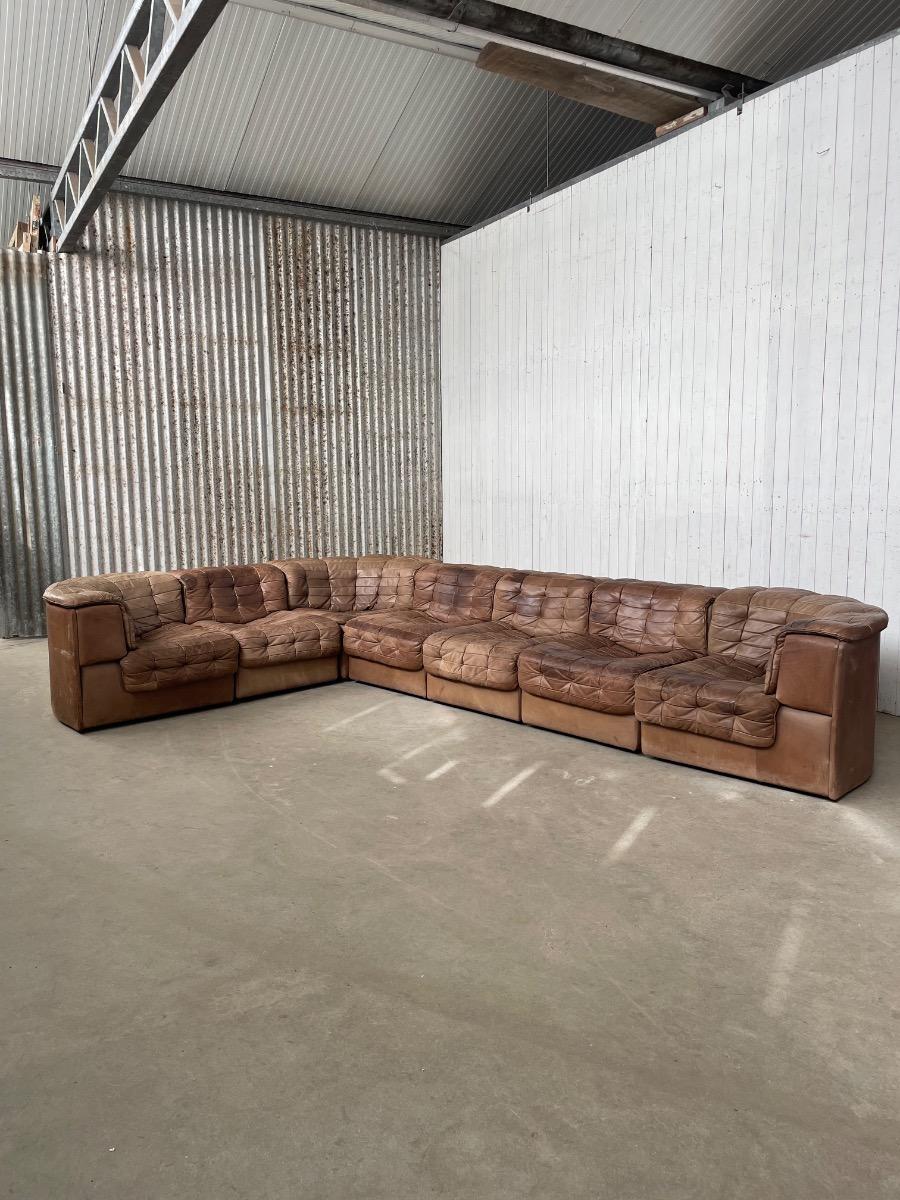 De Sede DS11 brown leather patchwork sofa 1970s (7pcs) 