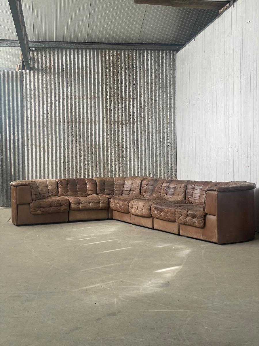 De Sede DS11 brown leather patchwork sofa 1970s (7pcs) 
