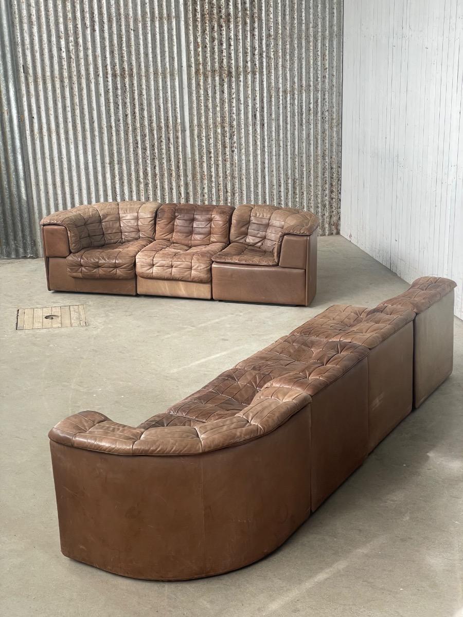De Sede DS11 brown leather patchwork sofa 1970s (7pcs) 