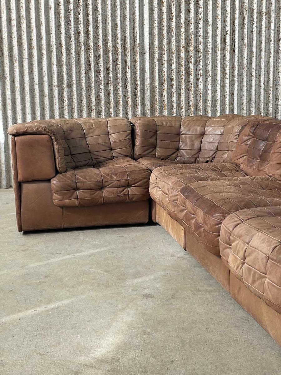 De Sede DS11 brown leather patchwork sofa 1970s (7pcs) 