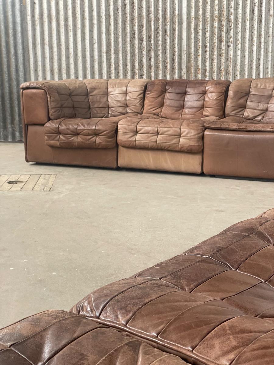 De Sede DS11 brown leather patchwork sofa 1970s (7pcs) 