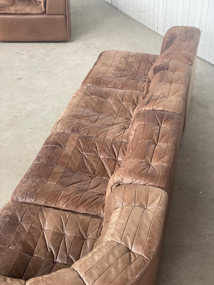 De Sede DS11 brown leather patchwork sofa 1970s (7pcs) 