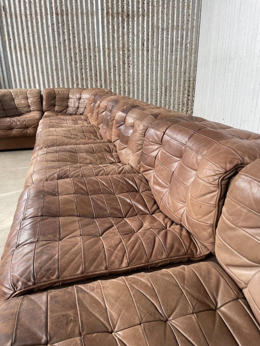 De Sede DS11 brown leather patchwork sofa 1970s (7pcs) 