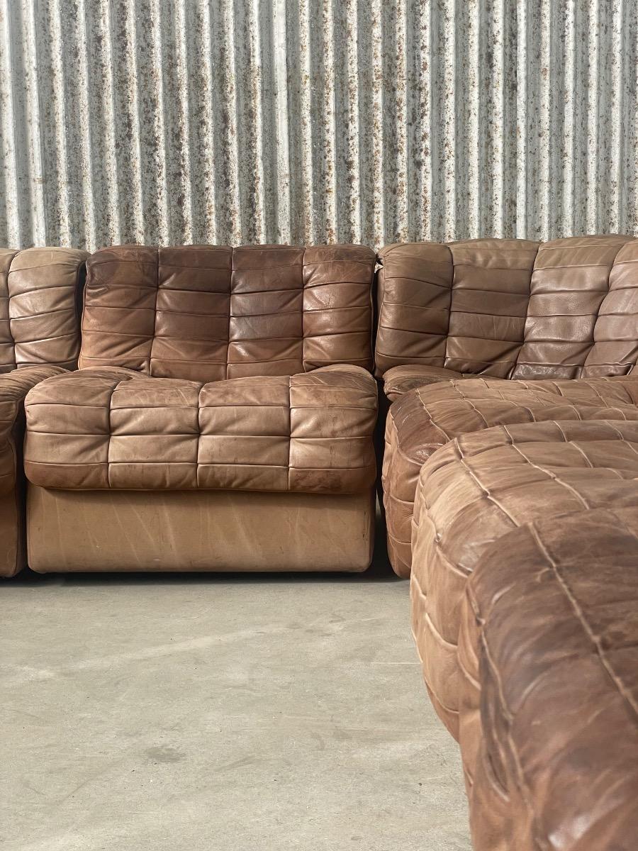 De Sede DS11 brown leather patchwork sofa 1970s (7pcs) 