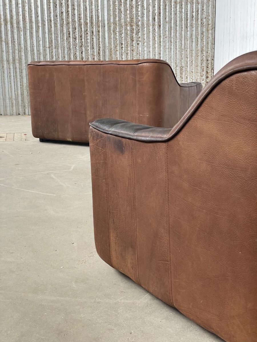 De Sede DS44 3-2-1 Seating group in brown neck leather 1970s