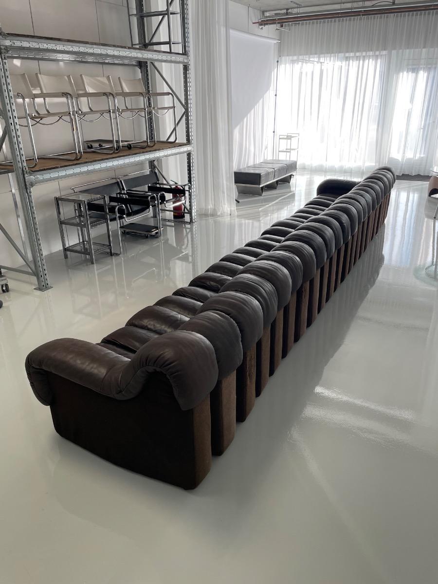 DS-600 Non-Stop Snake sofa De Sede brown leather, Switzerland 1970s