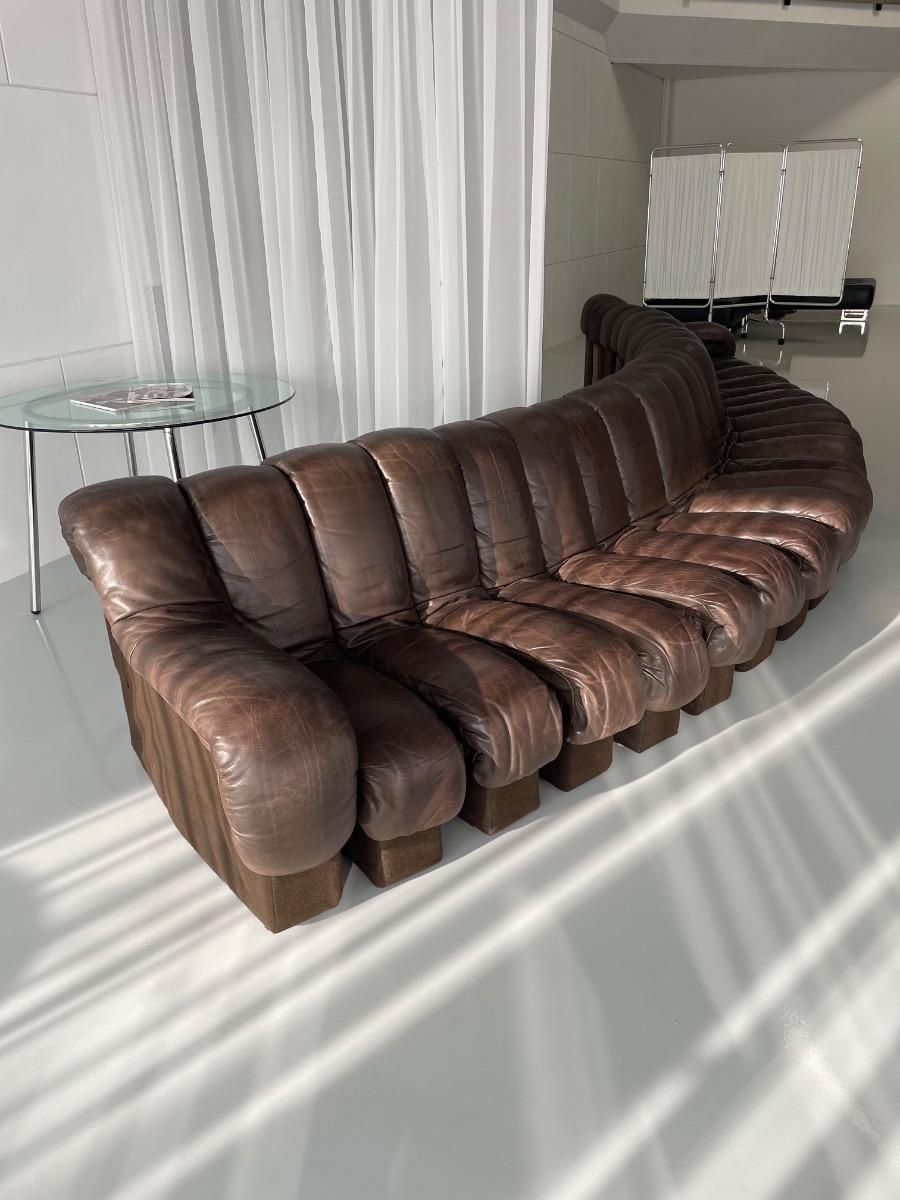 DS-600 Non-Stop Snake sofa De Sede brown leather, Switzerland 1970s