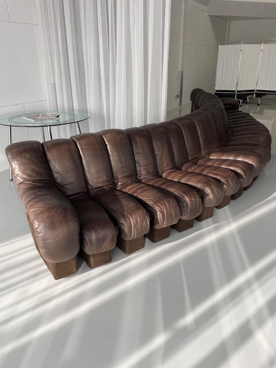 DS-600 Non-Stop Snake sofa De Sede brown leather, Switzerland 1970s