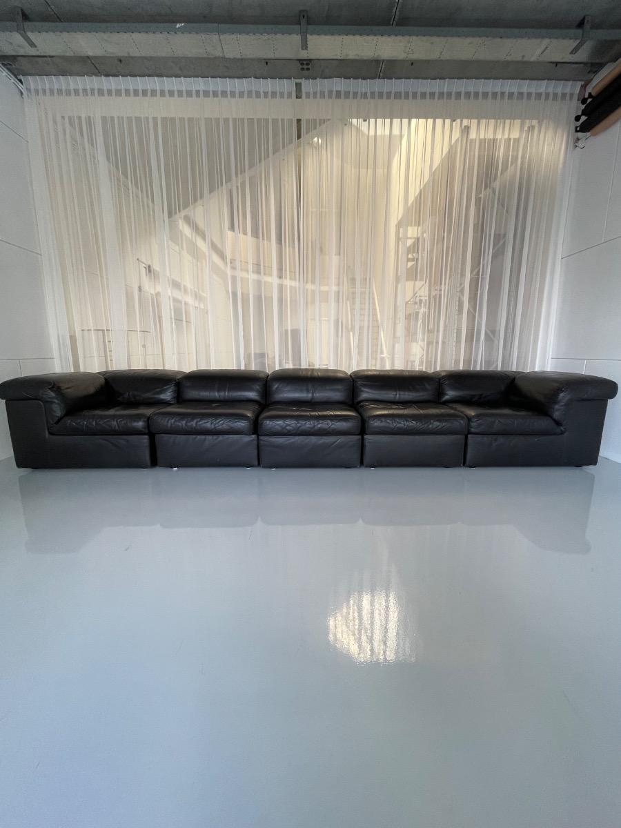 Durlet modular sofa in black leather, Belgium 1970s