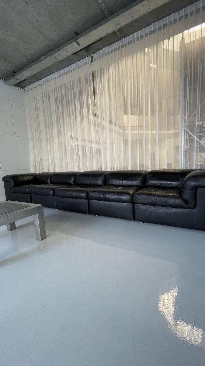 Durlet modular sofa in black leather, Belgium 1970s