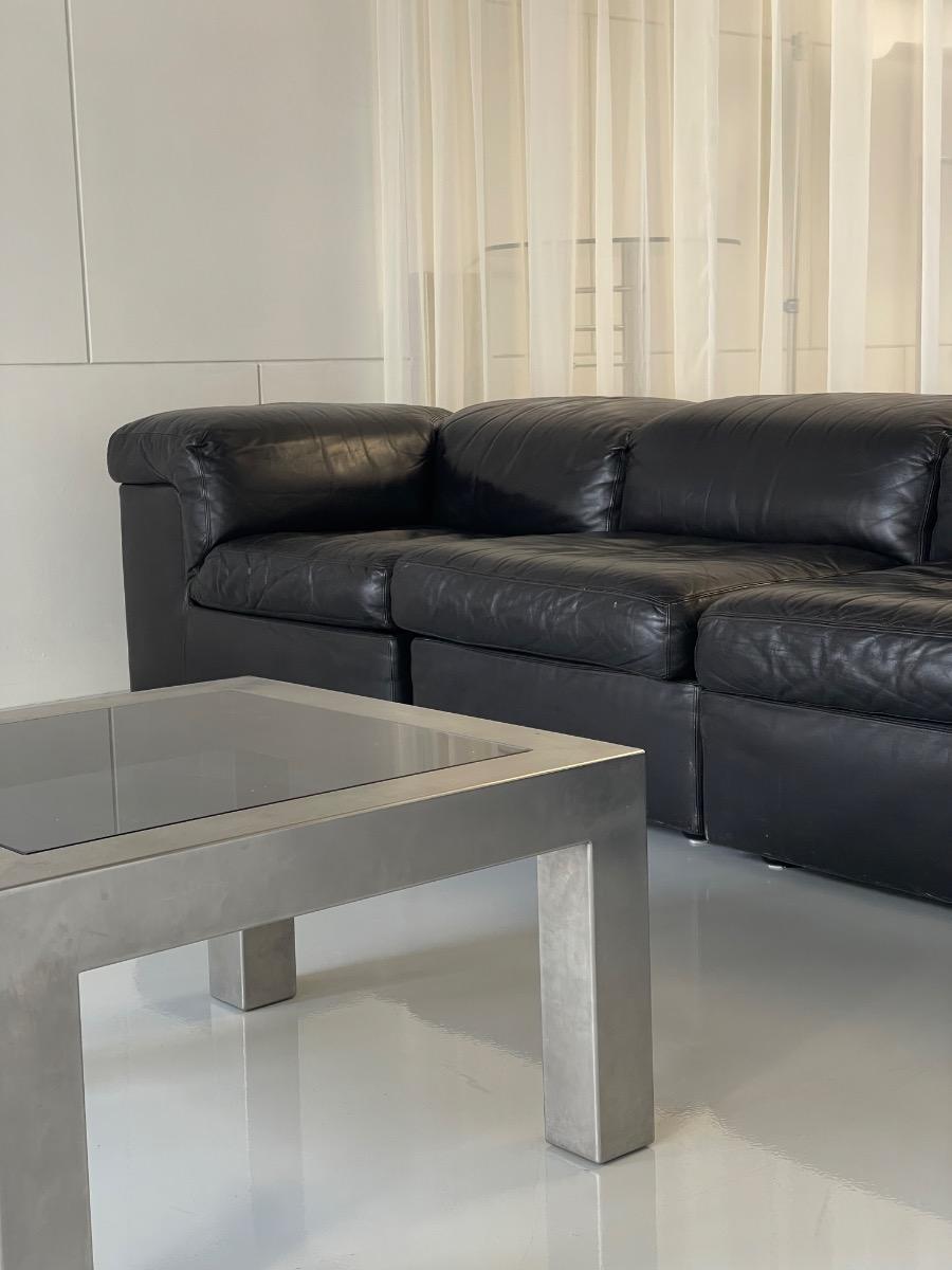 Durlet modular sofa in black leather, Belgium 1970s