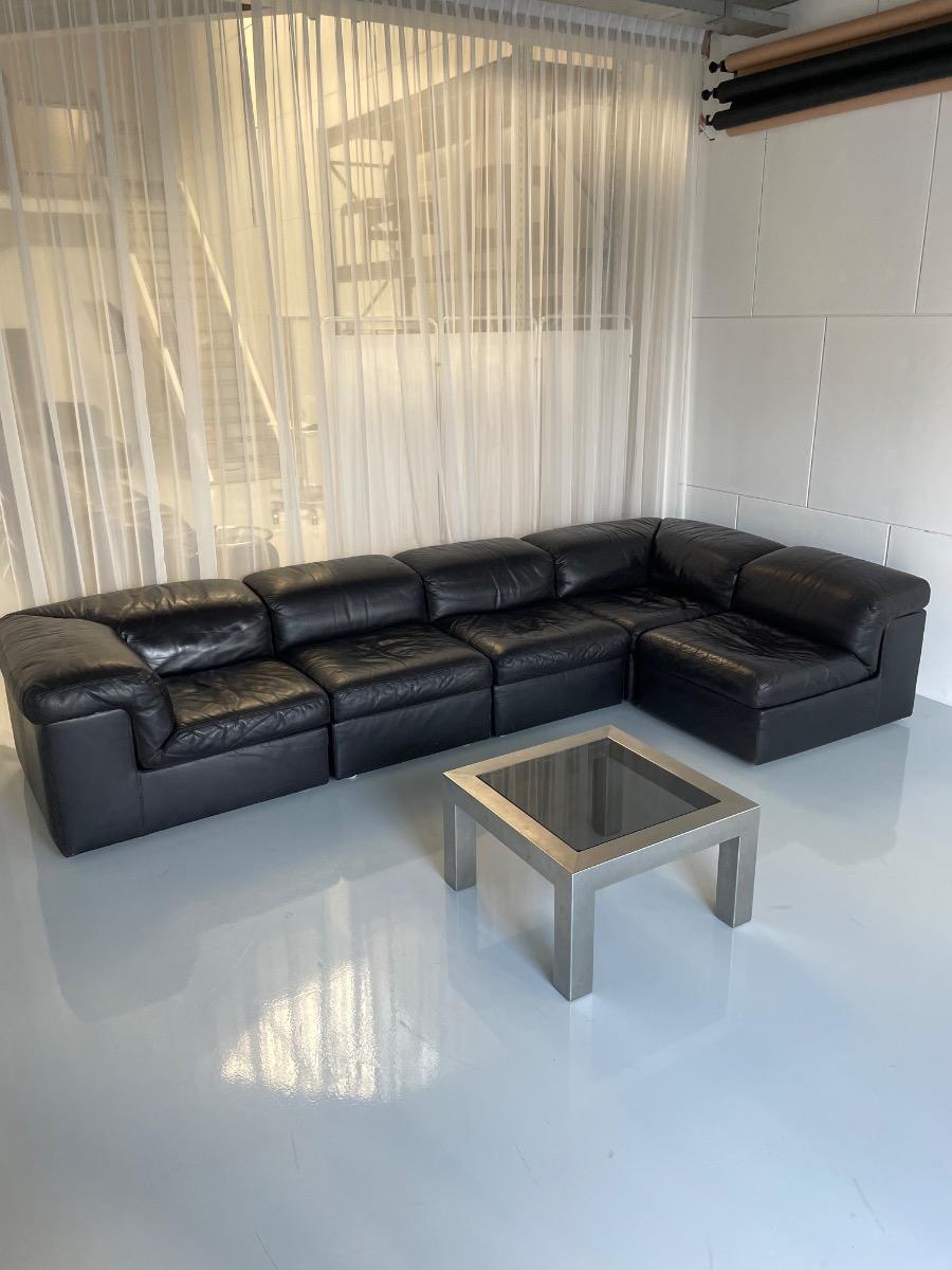 Durlet modular sofa in black leather, Belgium 1970s