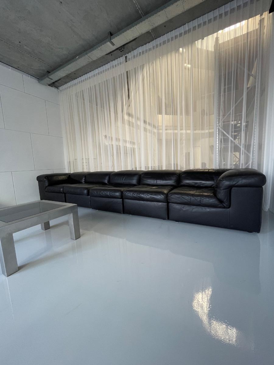 Durlet modular sofa in black leather, Belgium 1970s