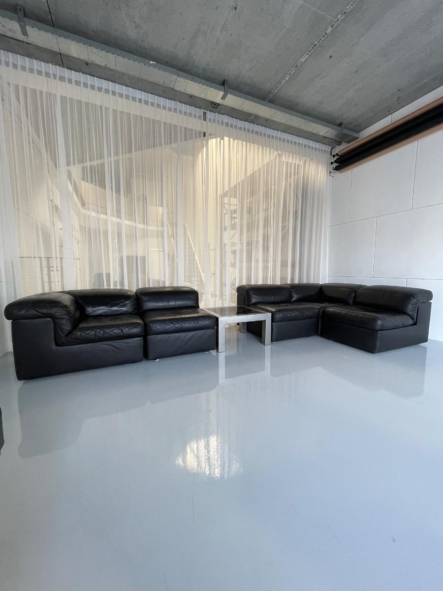 Durlet modular sofa in black leather, Belgium 1970s