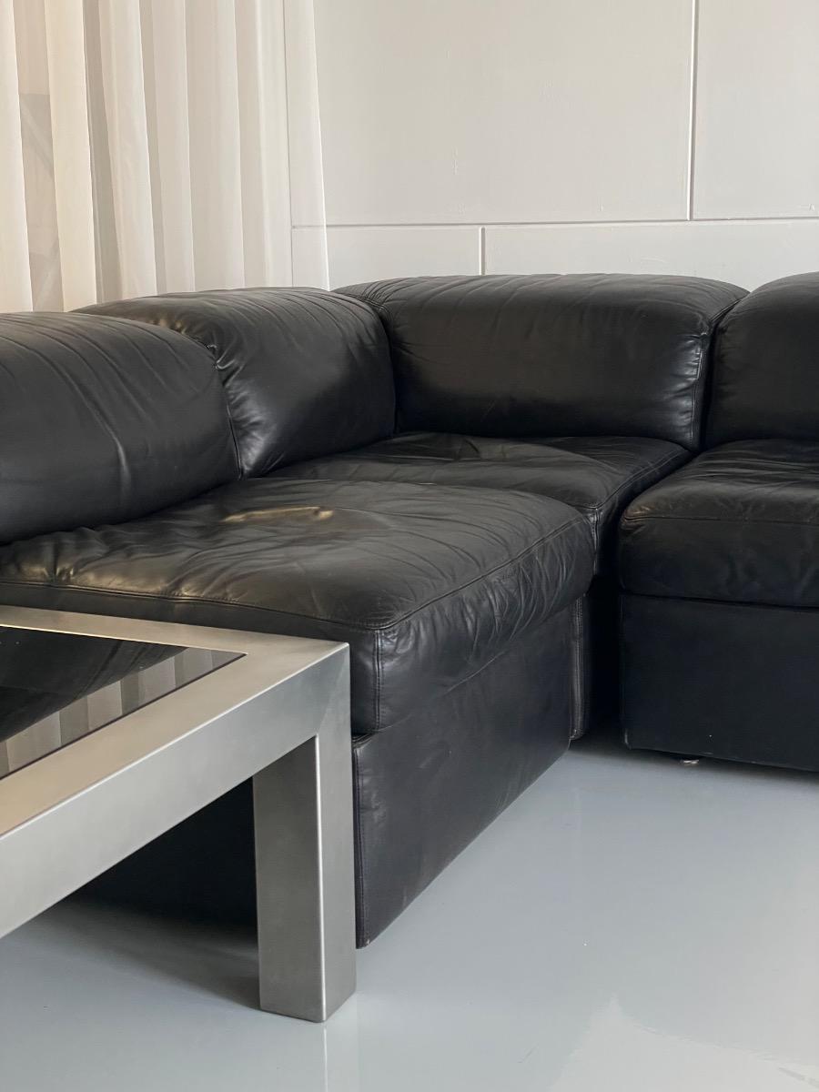Durlet modular sofa in black leather, Belgium 1970s