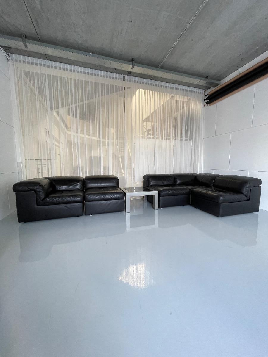 Durlet modular sofa in black leather, Belgium 1970s
