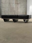 France design sofa in stainless steel and thick black leather, 1970s
