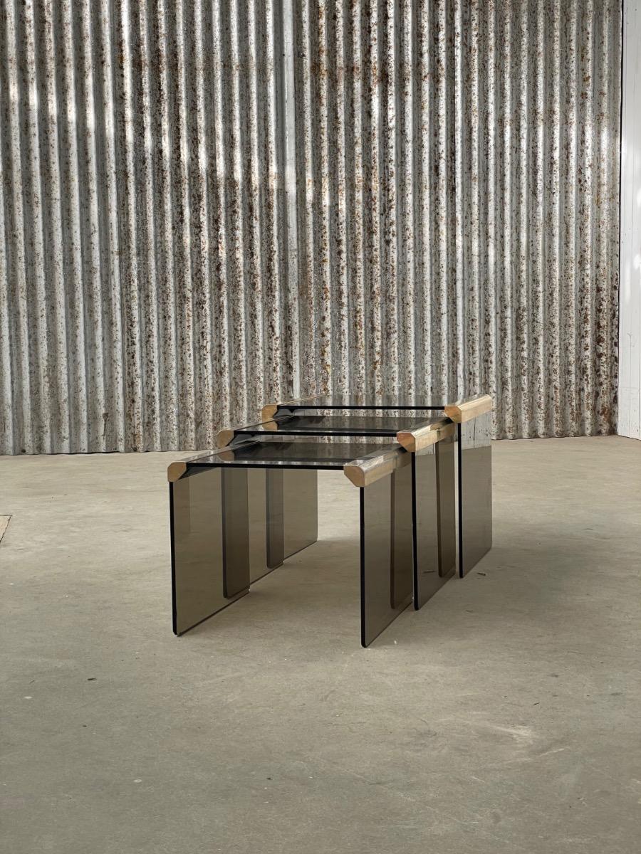 Gallotti & Radice ‘Tris’ T35 Smoked Glass Nesting Tables 1970s