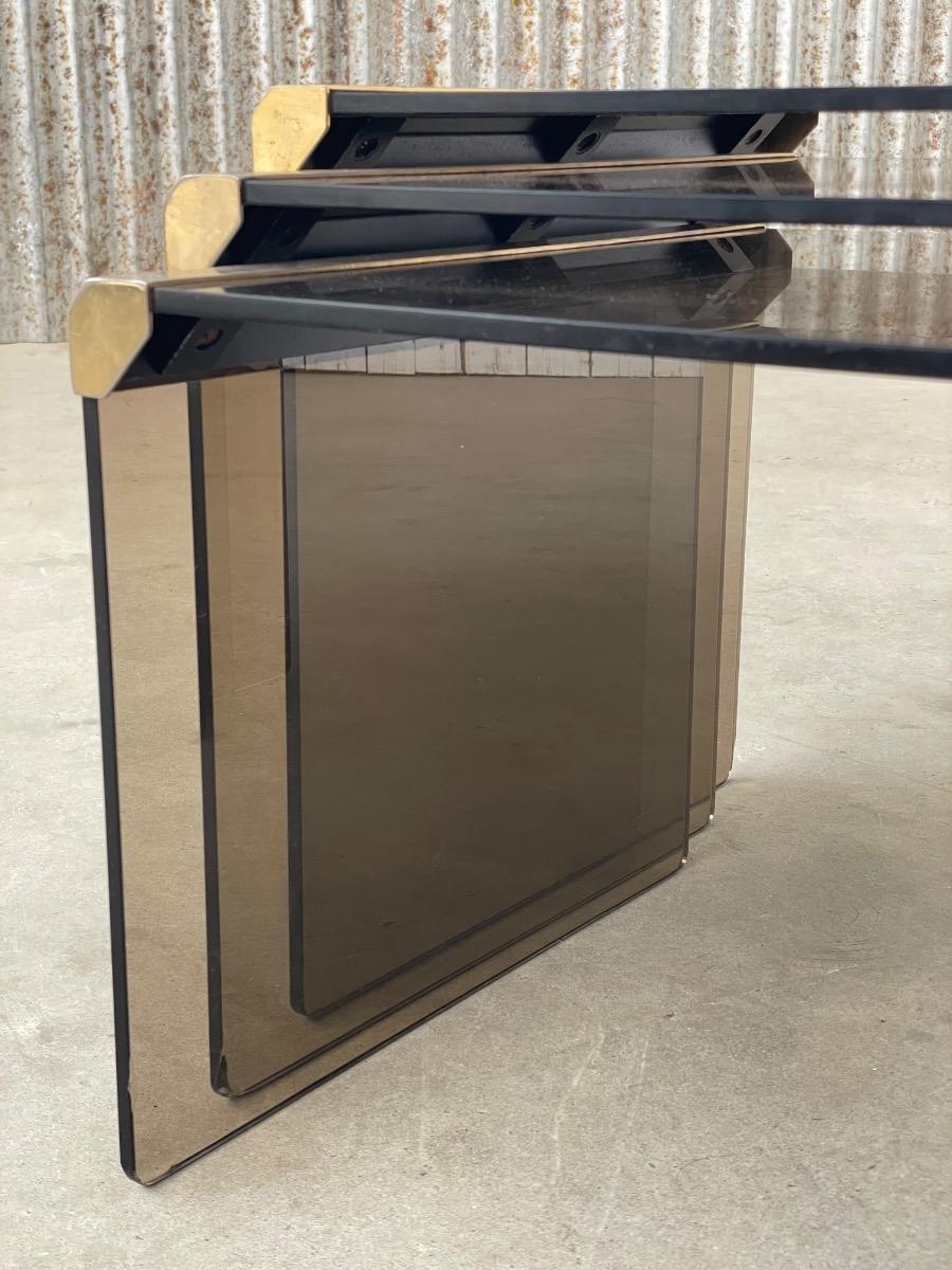 Gallotti & Radice ‘Tris’ T35 Smoked Glass Nesting Tables 1970s