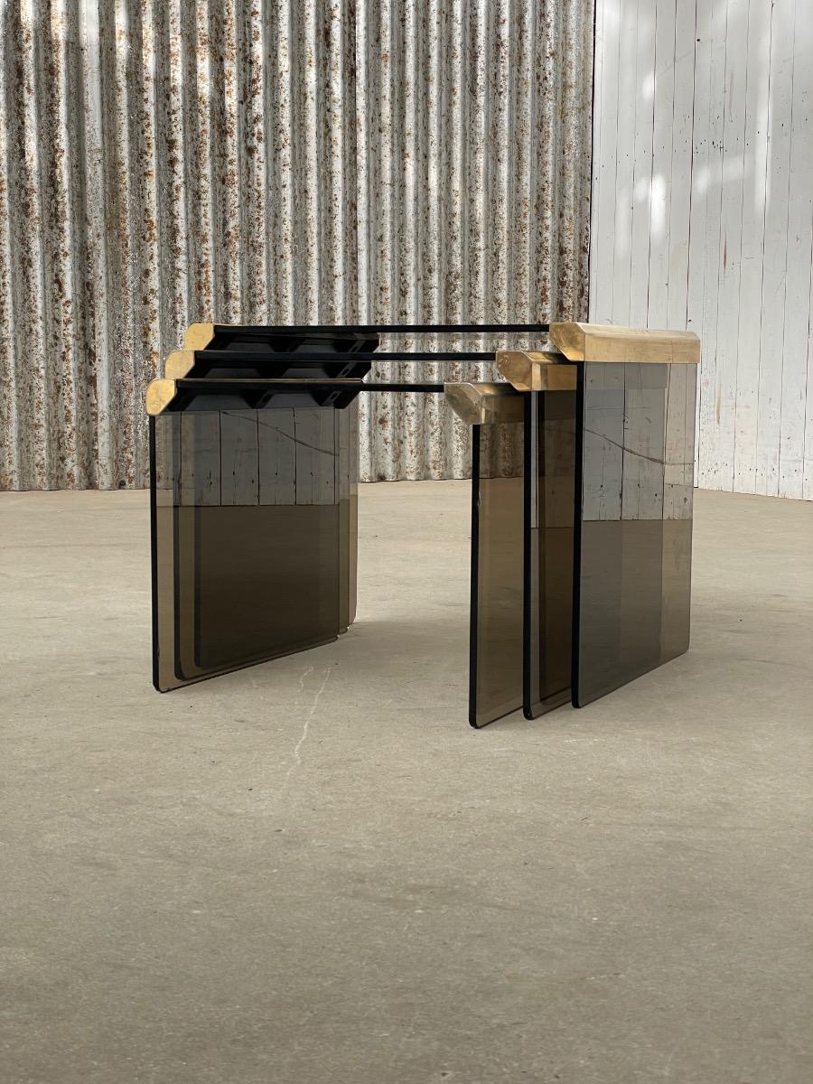 Gallotti & Radice ‘Tris’ T35 Smoked Glass Nesting Tables 1970s