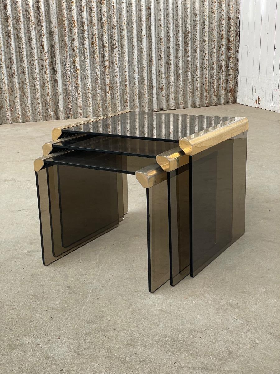 Gallotti & Radice ‘Tris’ T35 Smoked Glass Nesting Tables 1970s