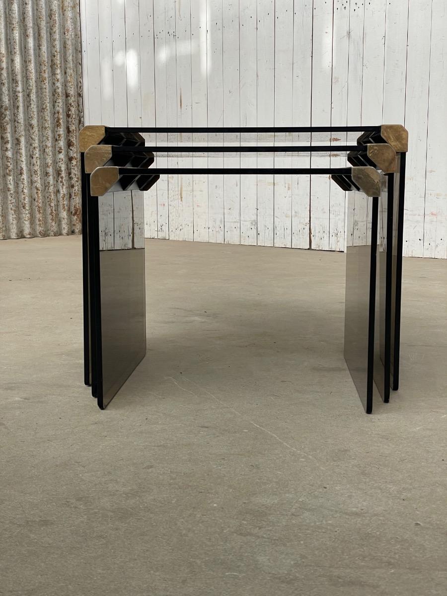 Gallotti & Radice ‘Tris’ T35 Smoked Glass Nesting Tables 1970s
