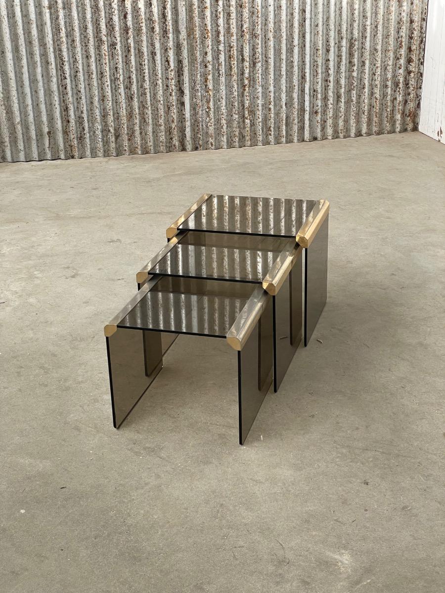 Gallotti & Radice ‘Tris’ T35 Smoked Glass Nesting Tables 1970s