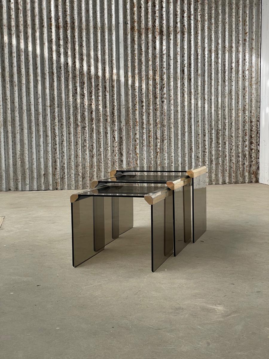 Gallotti & Radice ‘Tris’ T35 Smoked Glass Nesting Tables 1970s