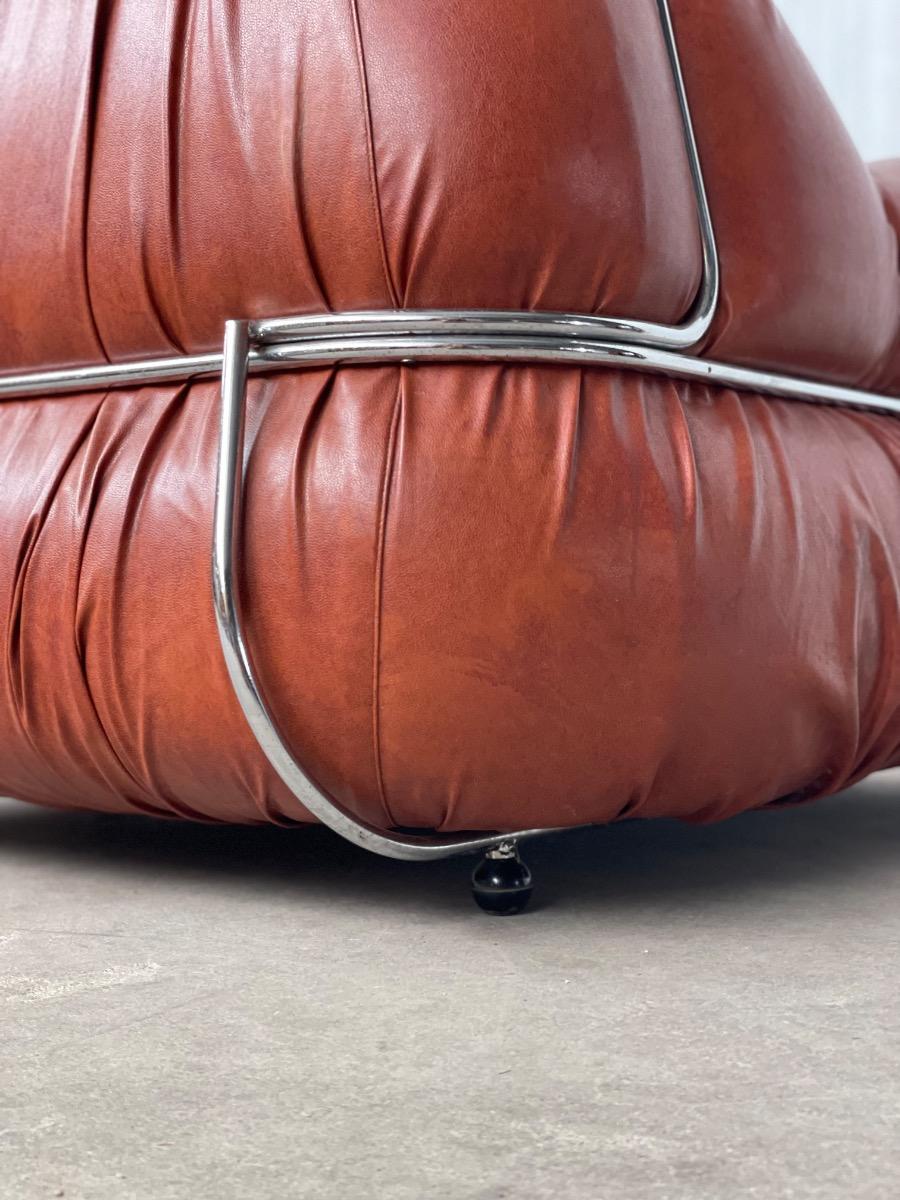 Italian Design Lounge Chairs in Cognac Aniline Leather 1970s