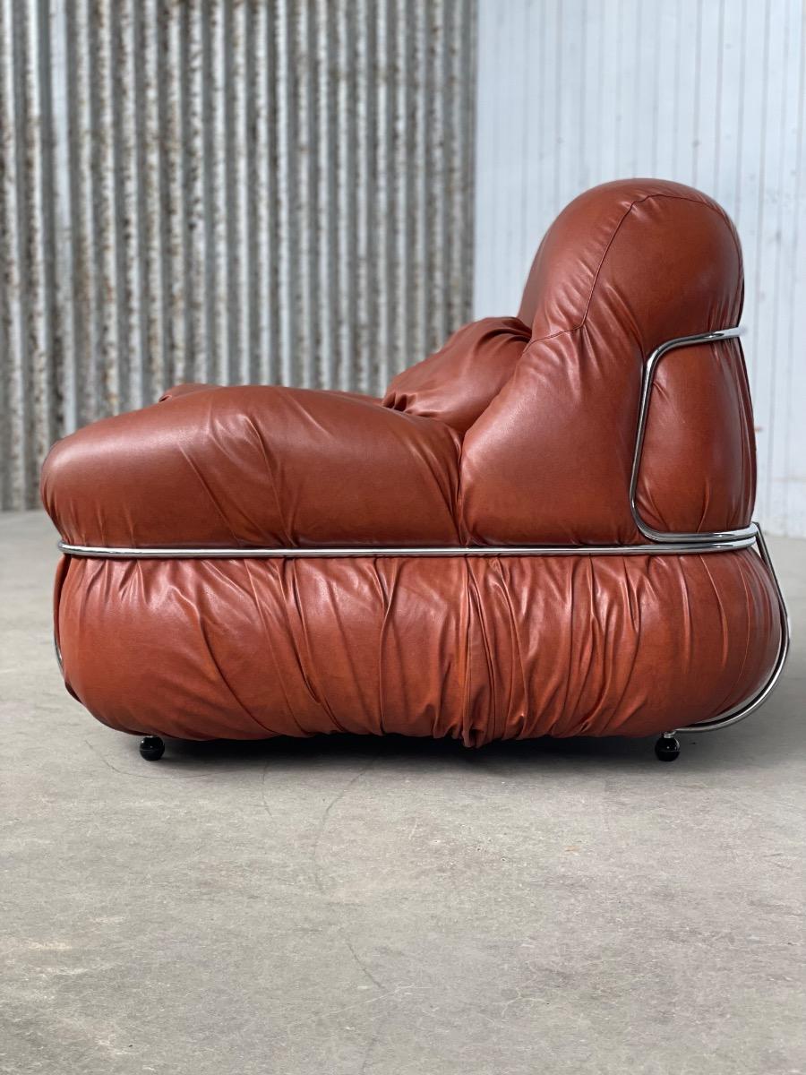 Italian Design Lounge Chairs in Cognac Aniline Leather 1970s