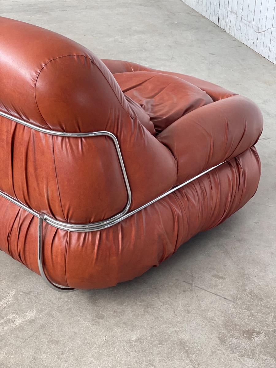 Italian Design Lounge Chairs in Cognac Aniline Leather 1970s