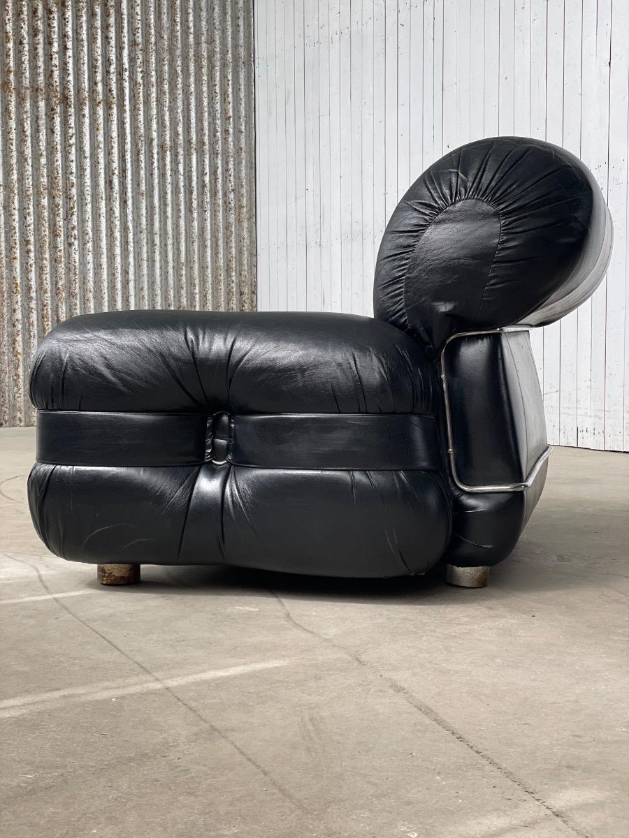 Italian Lounge Chairs by Adriano Piazzesi in Black Leather, 1970s