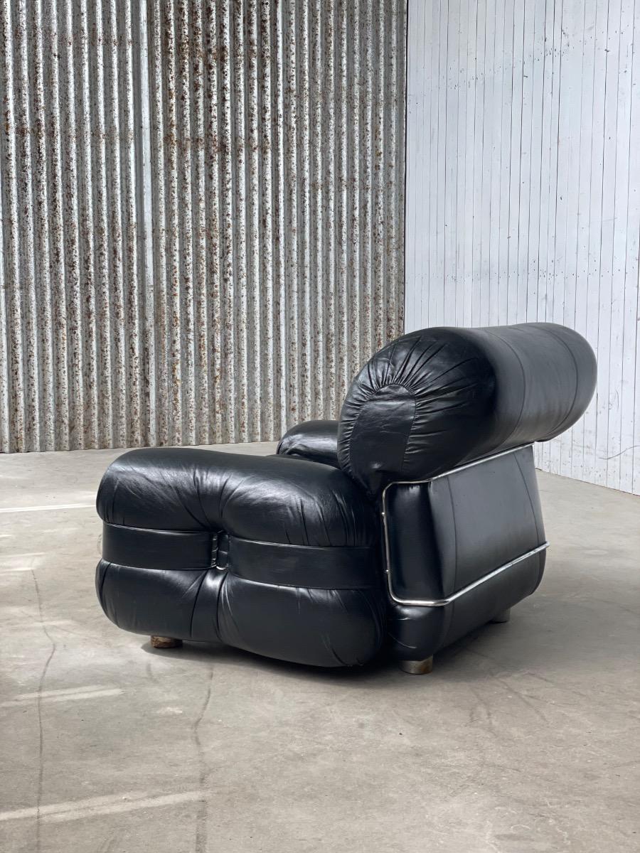 Italian Lounge Chairs by Adriano Piazzesi in Black Leather, 1970s